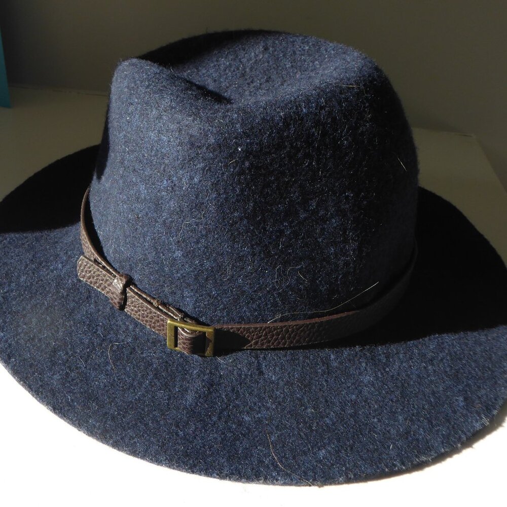 GAP Vintage 90s UNISEX 100% Wool Wide Brim Fedora Blue Sun Hat M/L